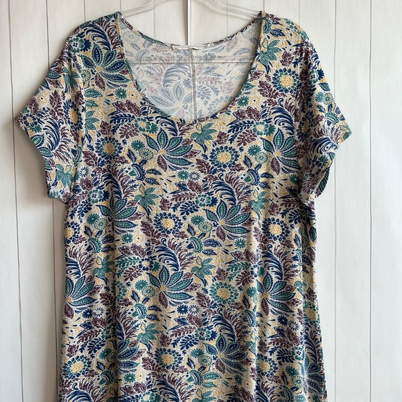 Peruvian Connection size XXL tee shirt midi dress cream blue floral house dress - Picture 2 of 12